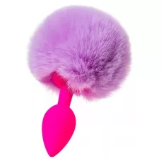 Розовая анальная втулка Sweet bunny с сиреневым пушистым хвостиком сиреневый 
