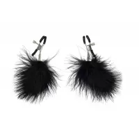 Зажимы на соски с черным пухом Euphoric черный 