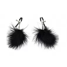 Зажимы на соски с черным пухом Euphoric черный 