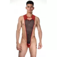 Сексуальное мужское боди с блестящими элементами черный с красным L-XL