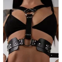 Черная кожаная двусторонняя портупея черный 