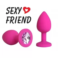 Розовая анальная втулка с сиреневым кристаллом - 7,3 см сиреневый 