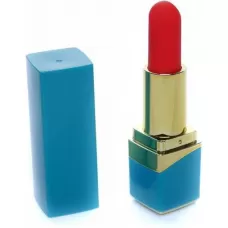 Голубой мини-вибратор в форме помады голубой 