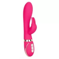 Розовый силиконовый вибратор с клиторальным отростком Signature Silicone Ultra-Soft Rabbit - 22,75 см розовый 