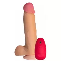 Телесный реалистичный вибратор №63 с проводным пультом - 19 см телесный 