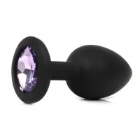 Черная анальная пробка с сиреневым кристаллом - 7,3 см сиреневый 