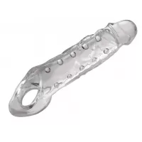 Прозразная закрытая насадка на пенис с поддержкой мошонки Clearly Ample Penis Enhancer - 22 см прозрачный 