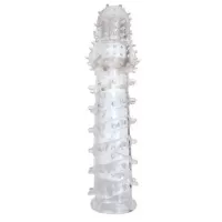 Закрытая прозрачная рельефная насадка с шипиками Crystal sleeve - 13,5 см прозрачный 