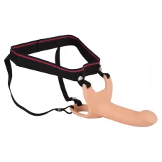 Силиконовый полый страпон на ремнях Silicone Strap-on - 16 см телесный с черным 