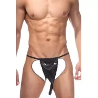 Мужские трусики-стринги со слоном черный с белым S-M