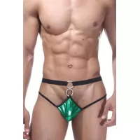 Эротичные трусы-стринги на двойных резинках зеленый с черным L-XL