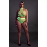 Эффектный зеленый комплект Turtle Neck and High Waist Slip зеленый XL-4XL