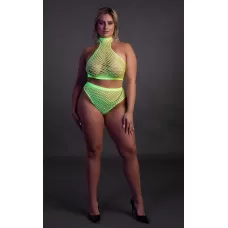 Эффектный зеленый комплект Turtle Neck and High Waist Slip зеленый XL-4XL