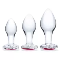 Набор из 3 стеклянных анальных пробок Heart Jewel Plug Set прозрачный 