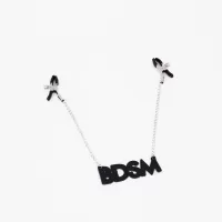 Зажимы на соски с кожаной подвеской BDSM серебристый с черным 