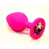 Розовая силиконовая анальная пробка с розовым стразом - 7 см розовый 