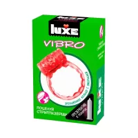 Розовое эрекционное виброкольцо Luxe VIBRO  Поцелуй стриптизёрши  + презерватив розовый 