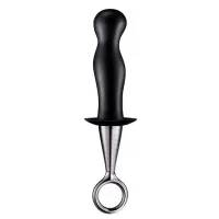 Чёрный анальный плаг PLUG WITH PLATED HANDLE черный с серебристым 