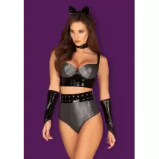 Пикантный костюм кошечки Silveria серебристый с черным L-XL