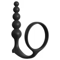 Черная анальная цепочка с эрекционным кольцом Ass-gasm Cockring Anal Beads черный 
