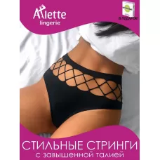 Стильные высокие трусики-стринги с перфорацией + презервативы черный L
