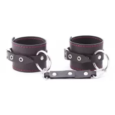 БДСМ-комплект: большая распорка и оковы черный с красным 