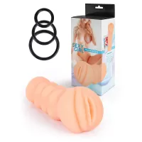 Телесный мастурбатор-вагина с эрекционными кольцами в комплекте телесный 