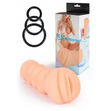 Телесный мастурбатор-вагина с эрекционными кольцами в комплекте телесный 