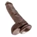 Большой коричневый фаллоимитатор с мошонкой 10  Cock with Balls на присоске - 25,4 см коричневый 