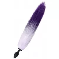 Черная анальная втулка с фиолетово-белым хвостиком - размер M черный 