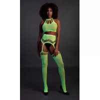Неоновый комплект белья Two Piece with Crop Top and Stockings зеленый XS-XL