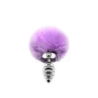 Серебристая анальная пробка с сиреневым помпоном Metal Anal Fluffly Twist Plug S сиреневый 