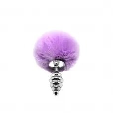 Серебристая анальная пробка с сиреневым помпоном Metal Anal Fluffly Twist Plug S сиреневый 