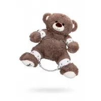 Бондажный набор: бурый мишка с белыми оковами и наручниками белый 