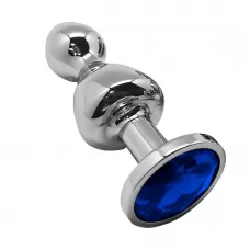 Серебристая анальная втулка Wooomy Lollypop Size S с синим кристаллом синий 