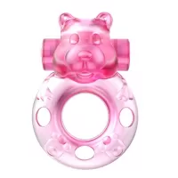 Розовое эрекционное виброкольцо на пенис Pink Bear розовый 