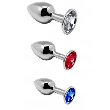 Набор из 3 серебристых анальных втулок со стразами Metal Plug Kit серебристый 