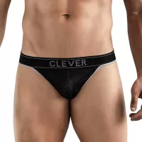 Черные перфорированные трусы-тонги Clever Ambar Thong черный L