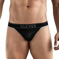 Черные перфорированные трусы-тонги Clever Ambar Thong черный L