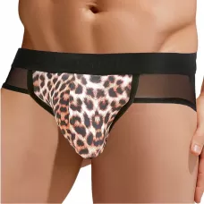 Сексуальные мужские трусы-джоки с леопардовой вставкой по центру черный с леопардовым L