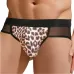 Сексуальные мужские трусы-джоки с леопардовой вставкой по центру черный с леопардовым S