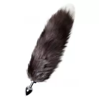 Серебристая металлическая анальная втулка с хвостом чернобурой лисы - размер S серебристый 