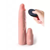 Телесная вибронасадка на член 3  Vibrating Mega X-tension with Remote - 22,9 см телесный 
