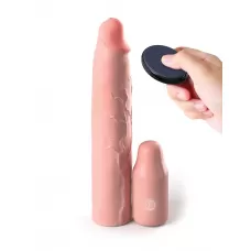 Телесная вибронасадка на член 3  Vibrating Mega X-tension with Remote - 22,9 см телесный 