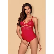Изящное кружевное боди с интимным доступом красный L-XL