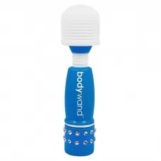 Голубо-белый жезловый мини-вибратор с кристаллами Mini Massager Neon Edition голубой с белым 