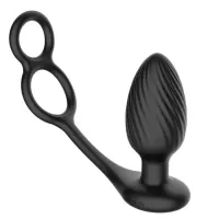 Черная анальная вибровтулка Tornado with Cock   Ball Rings с эрекционными кольцами черный 