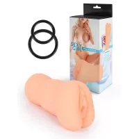 Телесный мастурбатор-вагина с 2 эрекционными кольцами в комплекте телесный 
