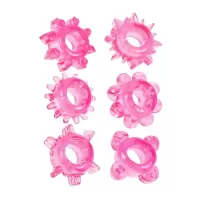 Набор из 6 розовых эрекционных колец с различным рельефом розовый 