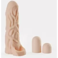 Телесная насадка-удлинитель с подхватом мошонки - 15,5 см телесный 